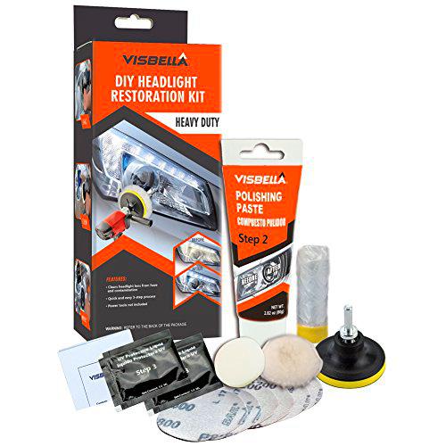 Visbella - HG0086AC1B Kit de restauración de faros de bricolaje Renovación con protección para quitar búfer y pulir luces nubladas luces traseras luces antiniebla luces direccionales